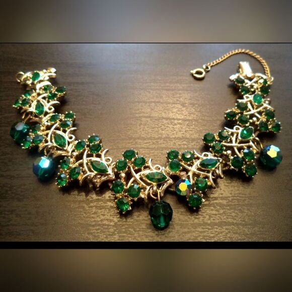 RARE VINTAGE SIGNED CORO RHINESTONE&GLASS 7 1/4" BRACELET EXCELLENT CONDIT - Picture 2 of 5